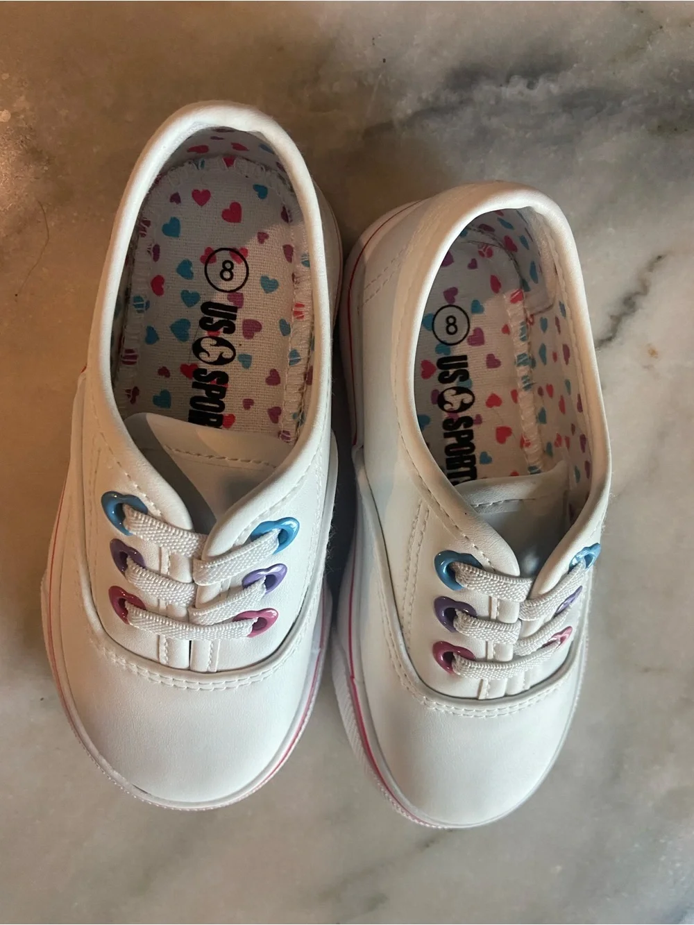 Kids White Casual Sneakers with Rainbow Eyelets
